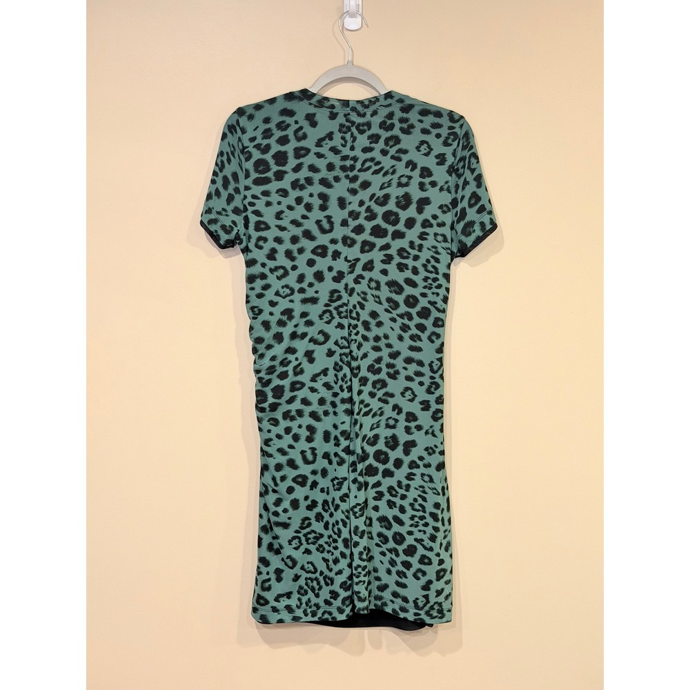 Cabi Teal Black Dress Medium Reversible Leopard Ruched Mesh Sheath Animal Print - Picture 4 of 7